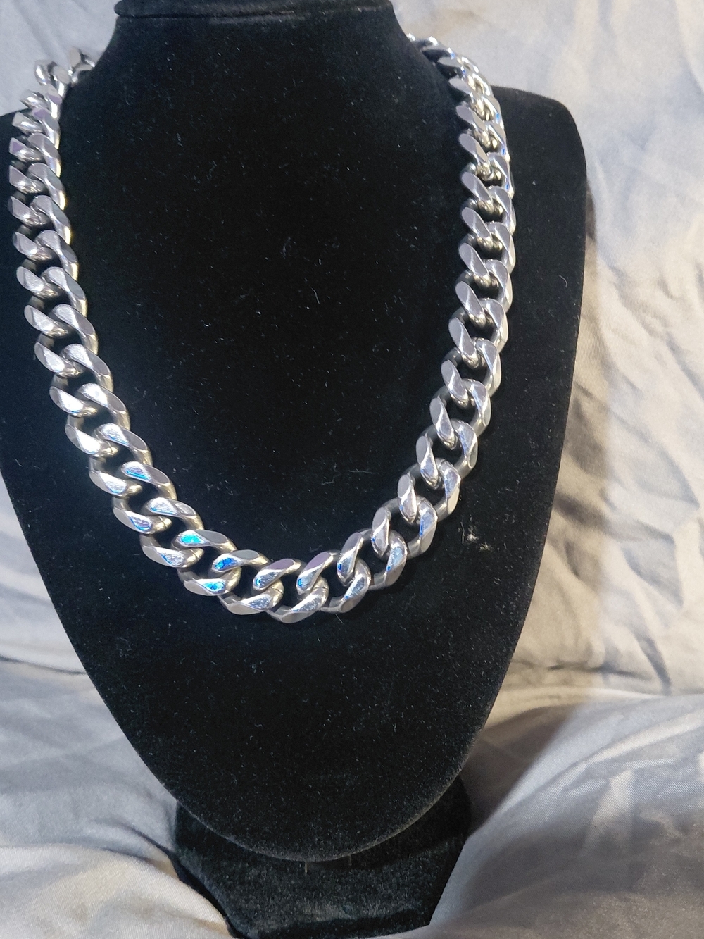 Chunky Silver Cuban Link Necklace - Picture 2 of 3